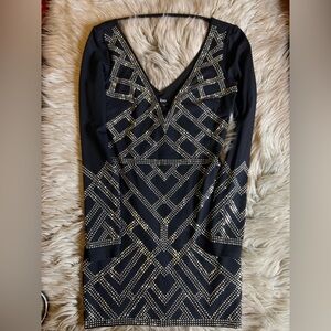 Vintage Bebe body-con rhinestone long sleeve dress
